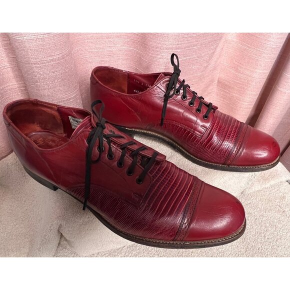 Stacy Adams Men Red Leather Dress Shoes Lizard Cap Toe Oxford Size 11.5D VTG - Picture 15 of 16
